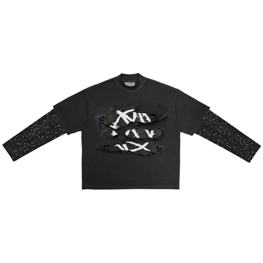 Long Rhinestone Sleeve shirt (BLACK)