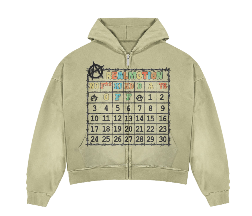 MOTION-DAY Zip-up Hoodie Cream & Black